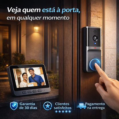 Campainha com Câmara Sem Fios 1080 p – Visão Noturna & Ecrã 4,3”